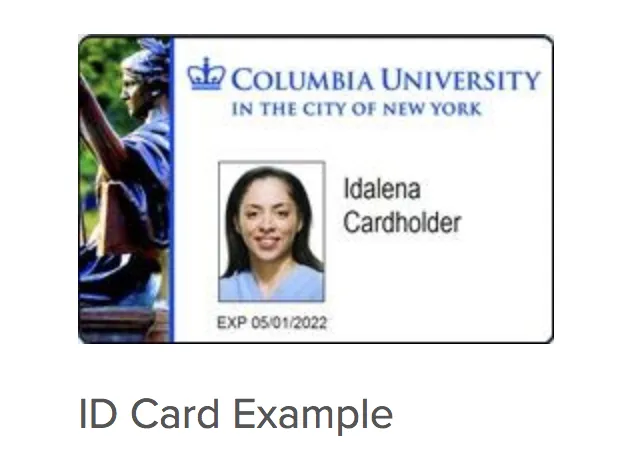 An example of a Columbia University ID card
